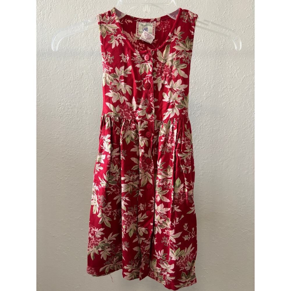 Cornelloki Dress Girls 2 Red Floral Hearts Cute Cotton Sleeveless Buttons